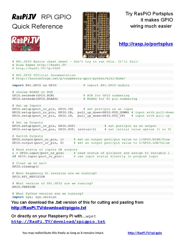 Raspberry Pi GPIO Quick Reference Guide | PDF | Raspberry Pi | Computer ...