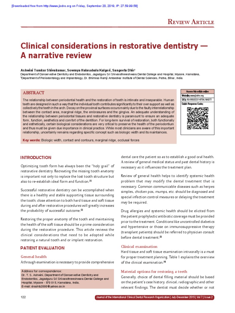 Clinical Considerations in Restorative Dentistry | PDF | Dental Implant ...