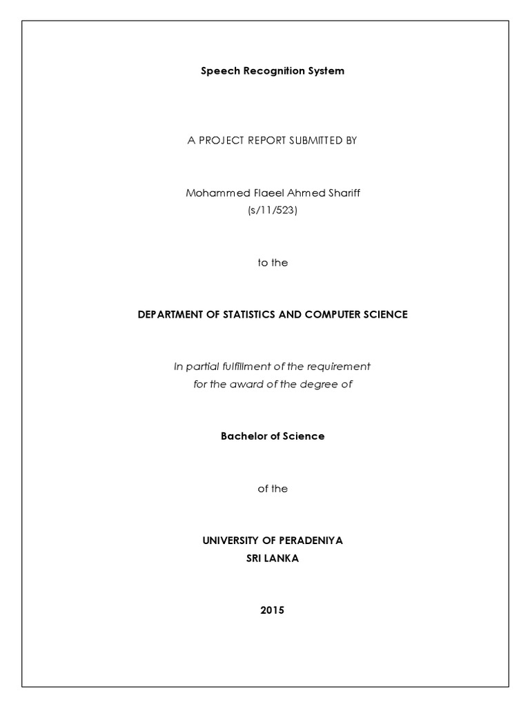 Speech Recognition System: A Project Report Submitted by | PDF | Use ...