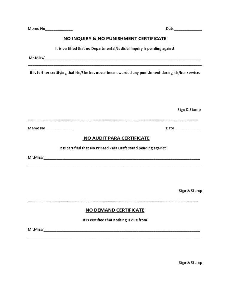 No Inquiry & No Demand Certificate | PDF