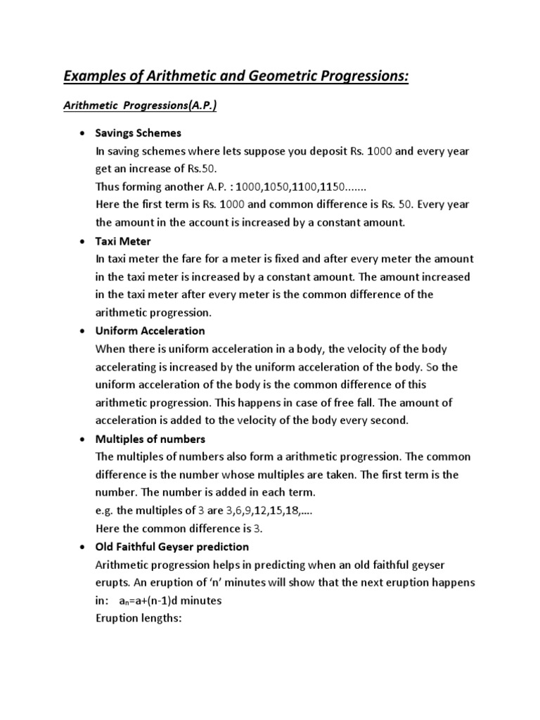 Examples of Arithmetic and Geometric Progressions | PDF | Compound ...