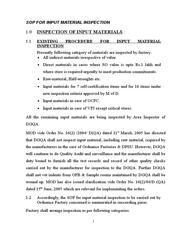 Input Material Inspection SOP Guide | PDF | Specification (Technical ...