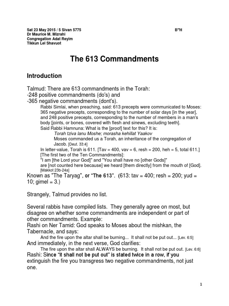 Overview of the 613 Commandments | PDF | Passover | Mitzvah