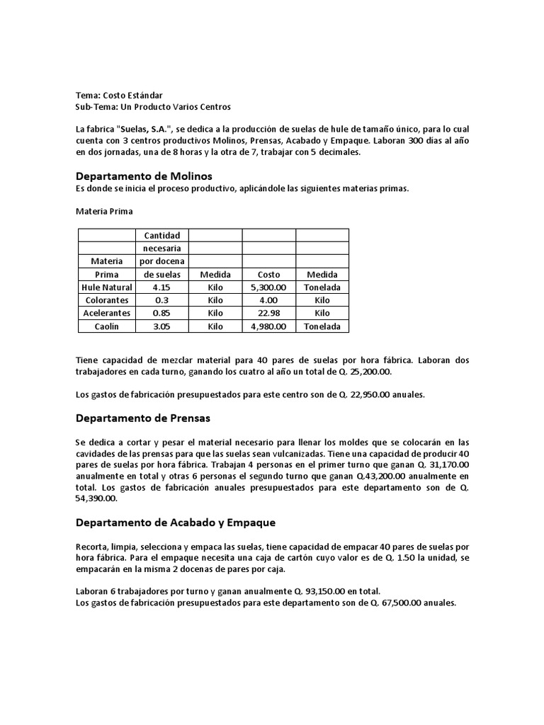 Ejercicio Costo Estandar Pdf Economias Business