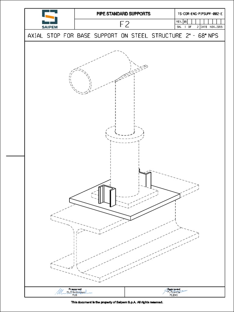 Axial Stop For Base Support On Steel Structure 2" 68" NPS Pipe