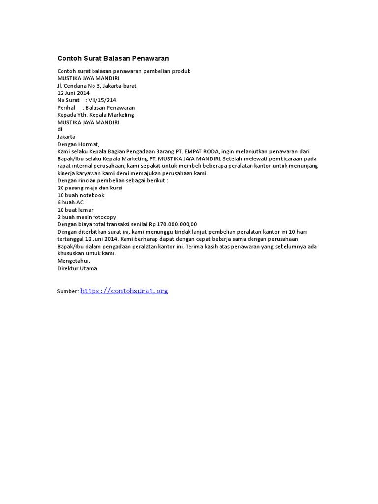 Contoh Surat Balasan | PDF