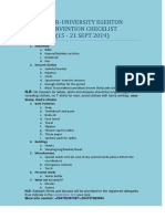 Inter-University Egerton Convention Checklist (15 - 21 SEPT 2019)