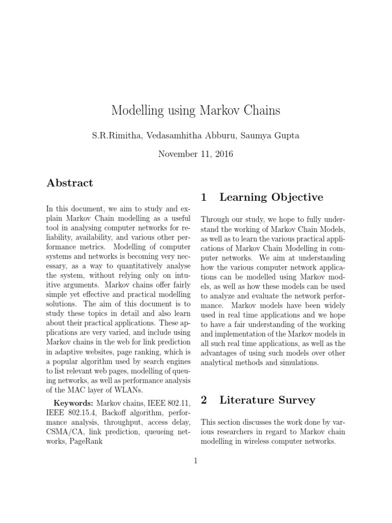 Markov Chain Modelling in Networks | PDF | Computer Network | Markov Chain
