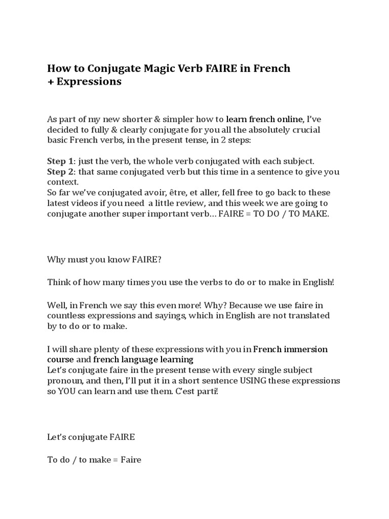Conjugating French Verb FAIRE | PDF | Grammatical Conjugation | Morphology