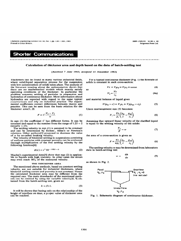 Calculation of Thickener Area and Depth Based On The Data of Batch