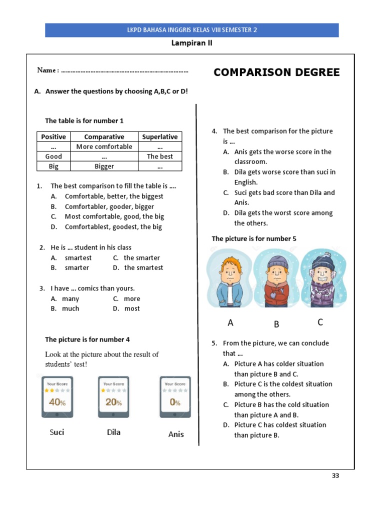 contoh soal essay degree of comparison kelas 8