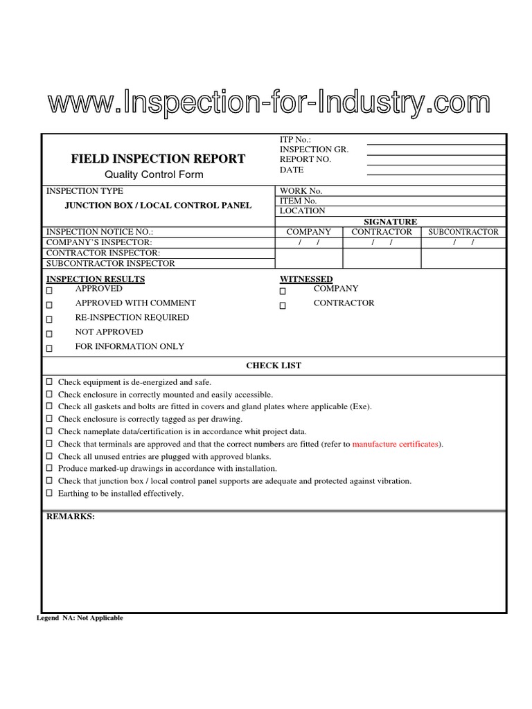 Junction Box and Local Control Panel Quality Control and Inspection