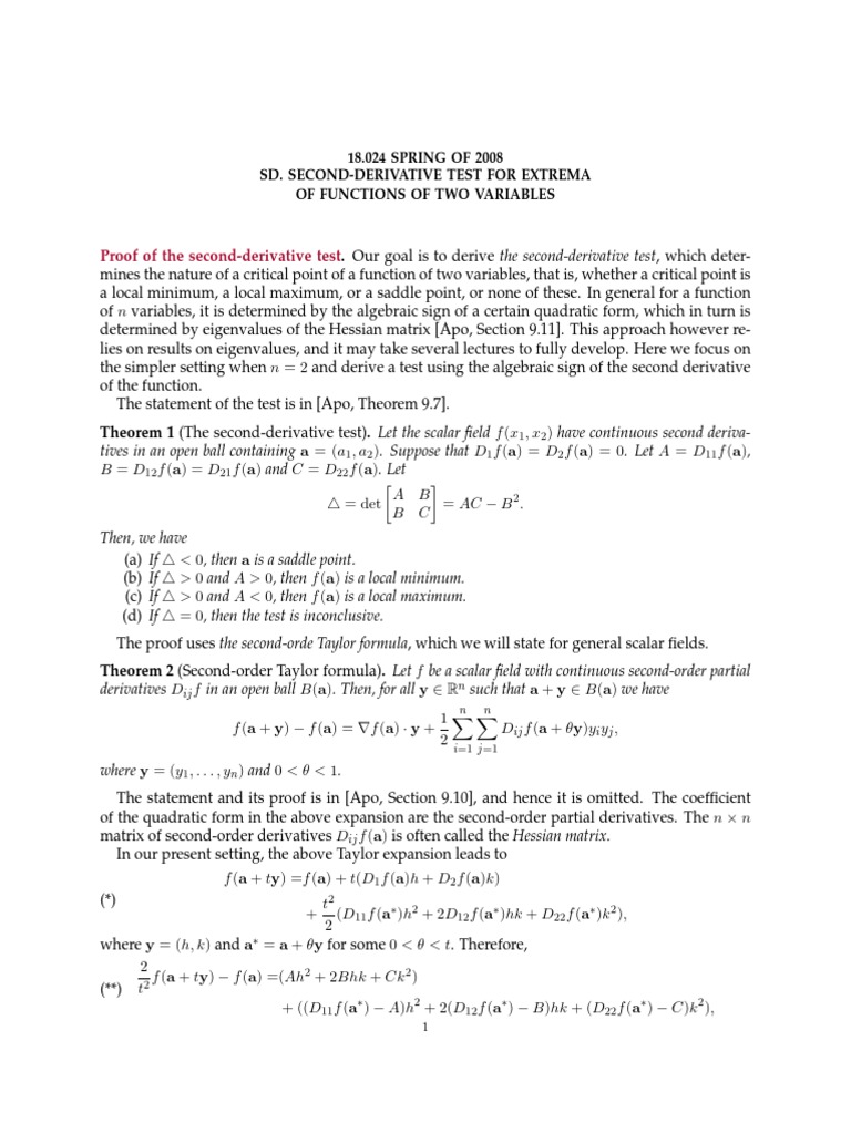 Proof of The Second-Derivative Test | PDF | Maxima And Minima ...