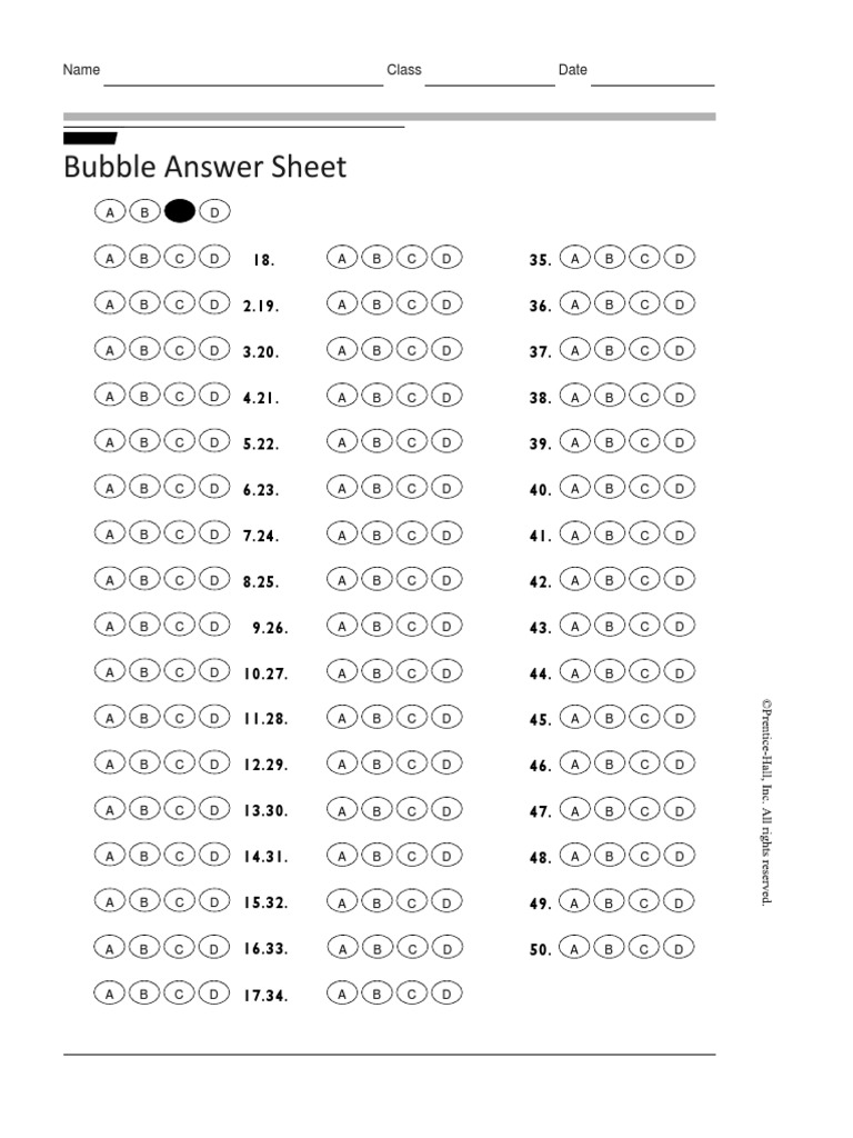 Printable Bubble Answer Sheet 1-50 | PDF | Teaching Methods & Materials