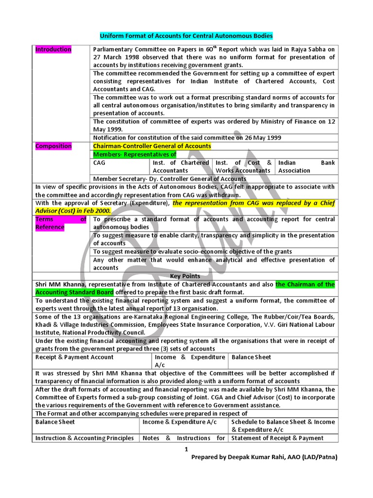 Uniform Accounts Format for Autonomous Bodies | PDF | Depreciation ...
