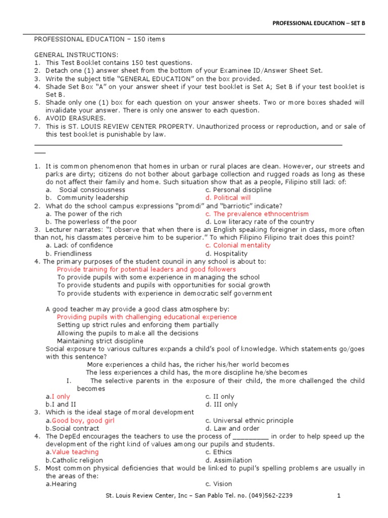 Prof Ed Sept 2013 Key | PDF | Teachers | Curriculum
