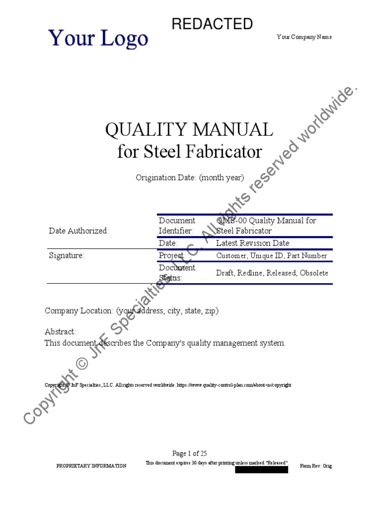 Aisc Quality Manual Demo PDF Specification (Technical Standard