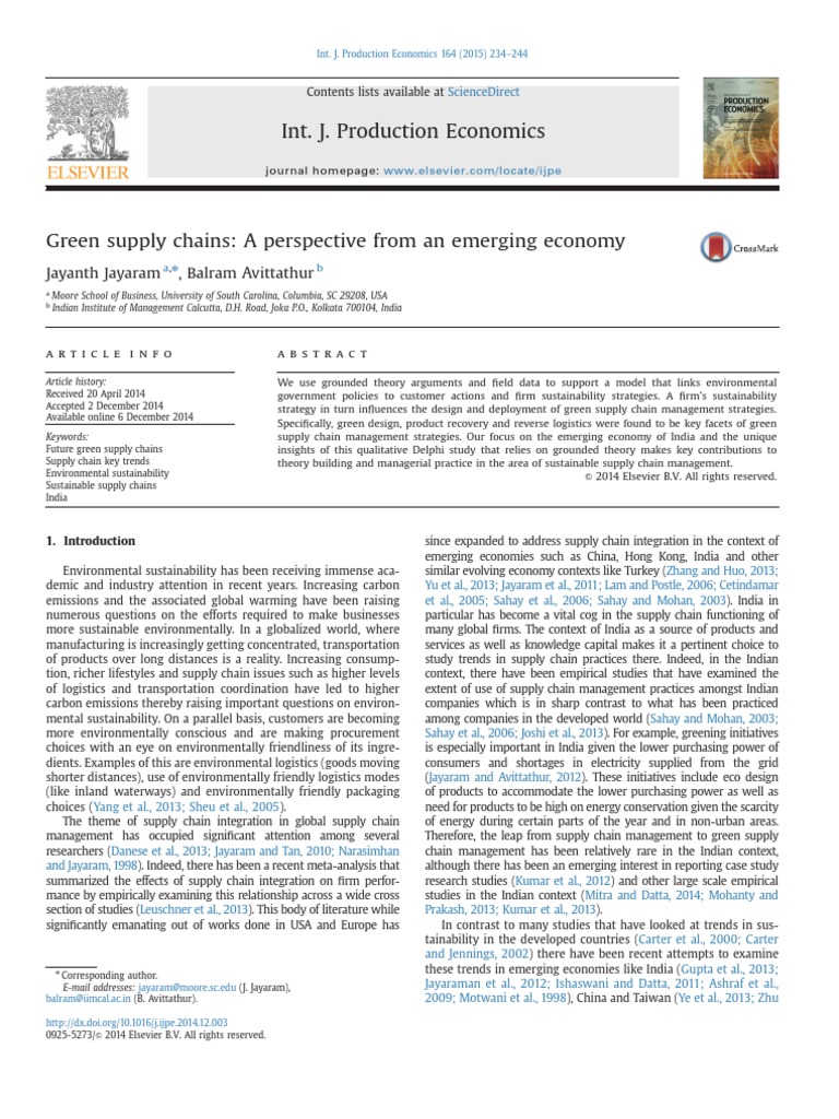 Green Supply Chains in Emerging Economies | PDF | Supply Chain ...