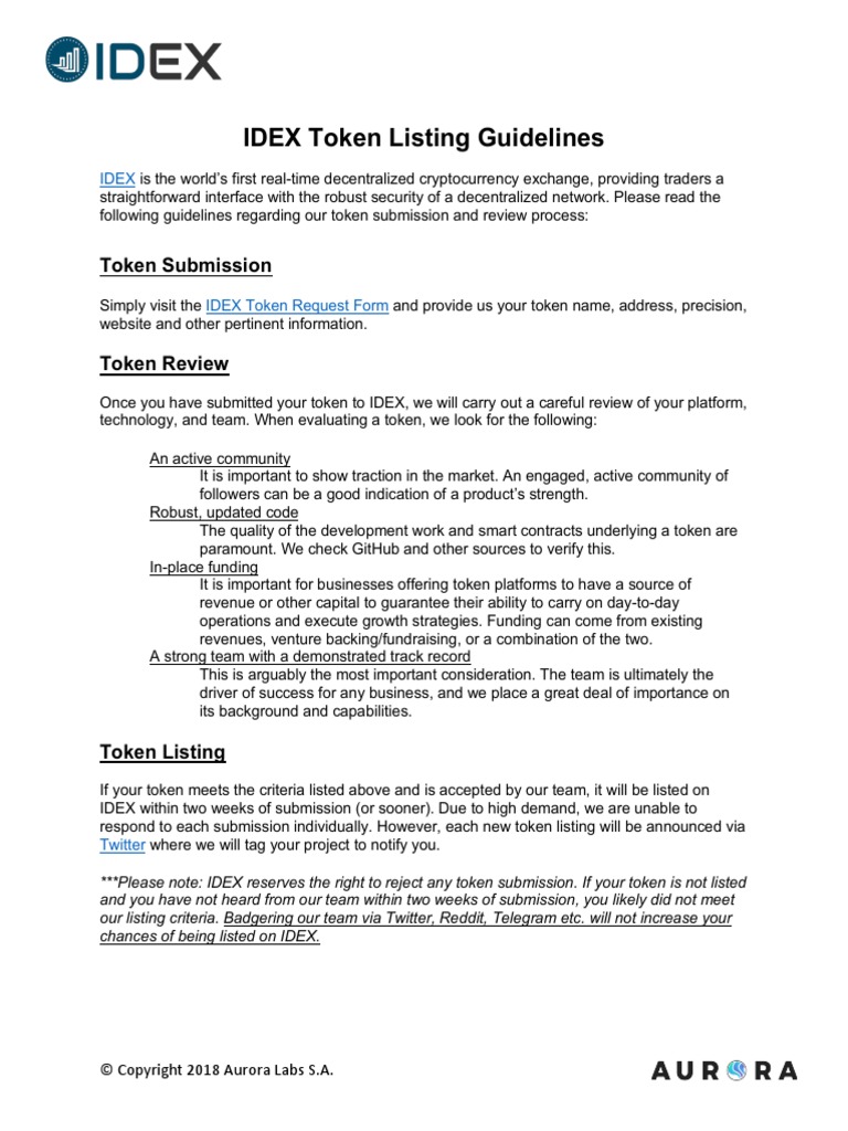 IDEX - Market Token Listing Guidelines | PDF | Business | Computing