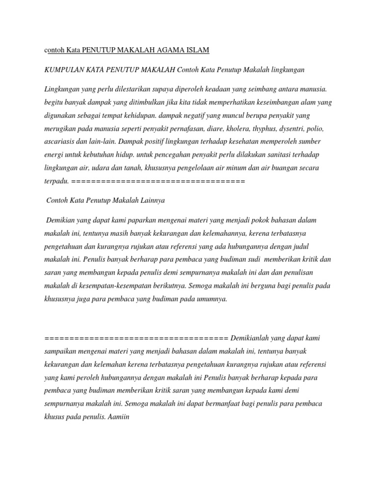 Contoh Kata Penutup Makalah Agama Islam Pdf