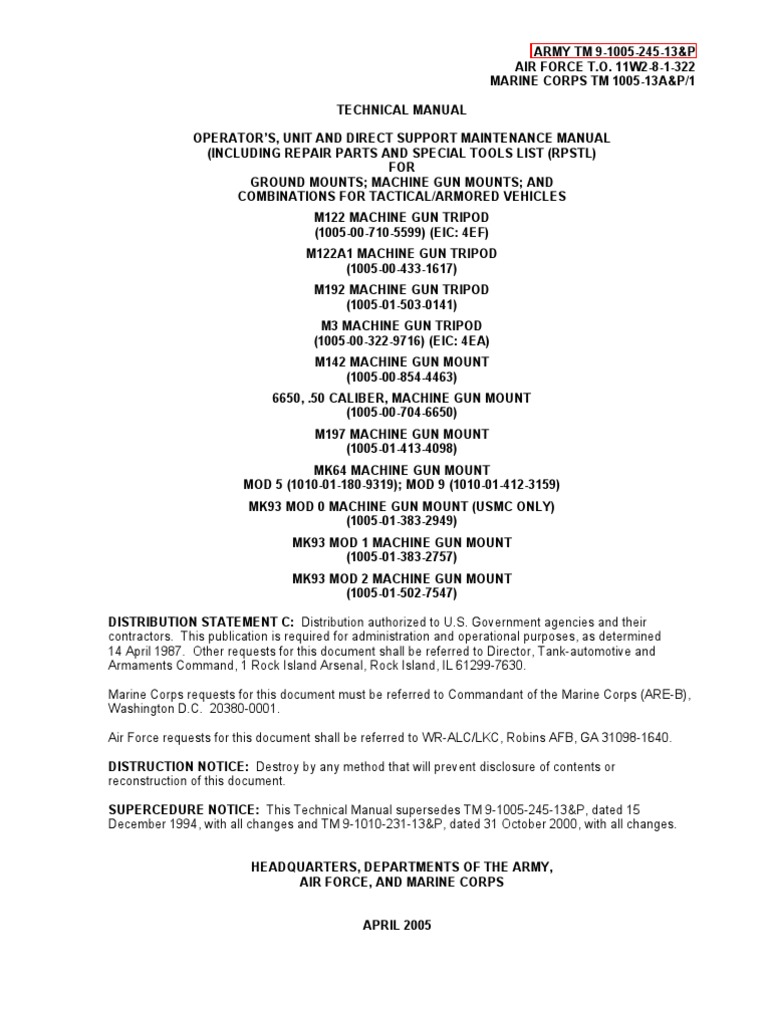 TM 9-1005-245-13&P (Mounts) | Machine Gun | Humvee