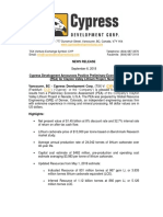 Cypress Development Announces Positive Preliminary Economic Assessment (PEA) For Clayton Valley Lithium Project, Nevada