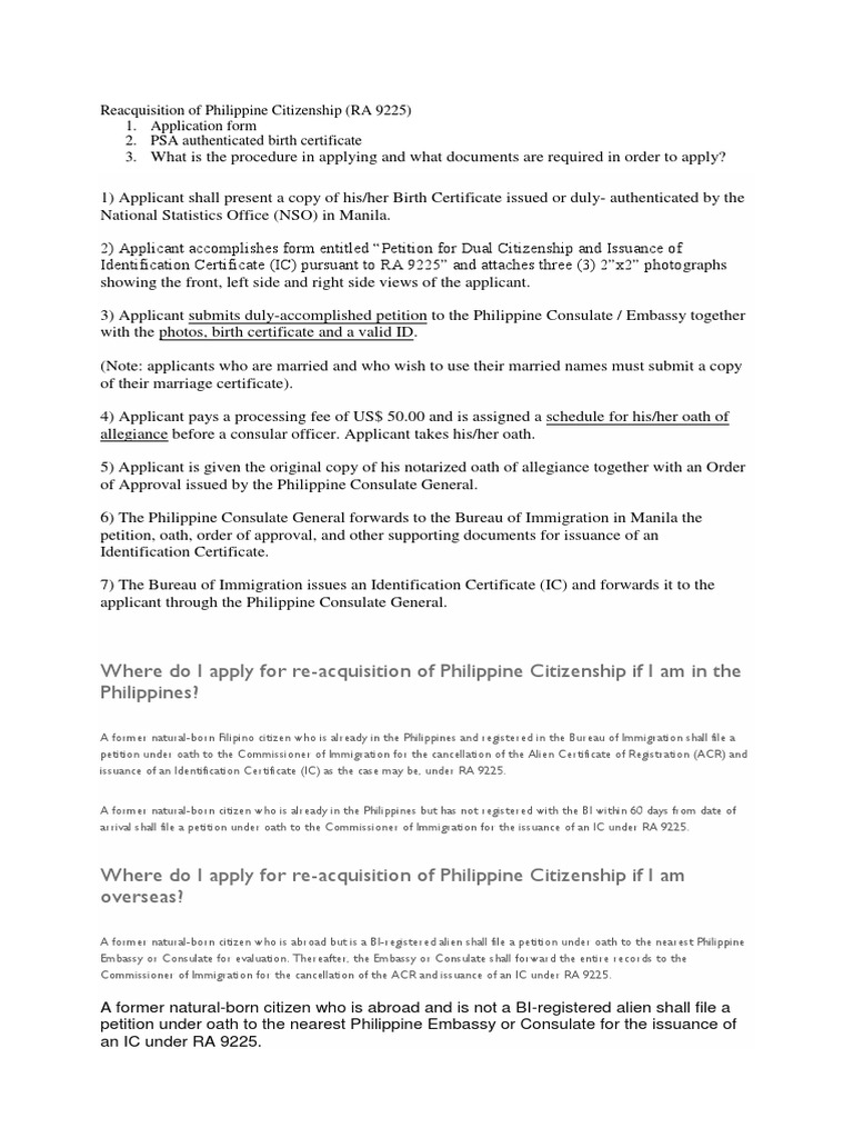 Reacquisition of Philippine Citizenship | PDF | Naturalization ...