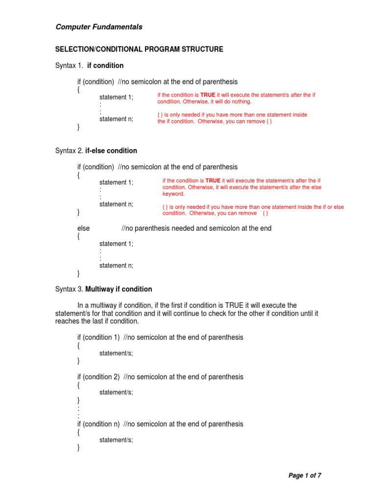 Selection Program Structure PDF Bracket C++