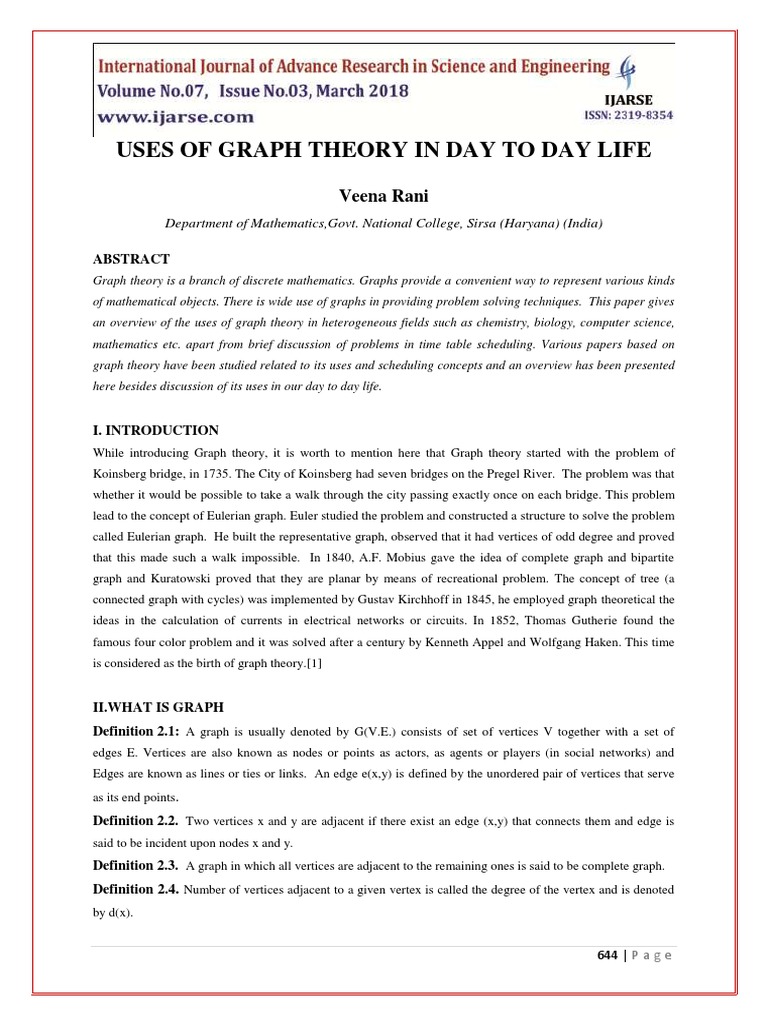 Applications of Graph Theory in Daily Life | PDF | Graph Theory ...