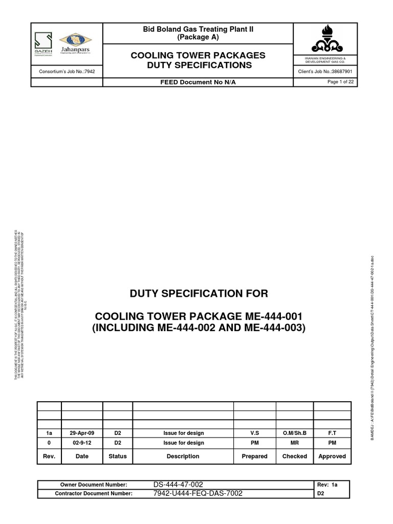 Data Sheet For Cooling Tower | PDF | Specification (Technical Standard ...