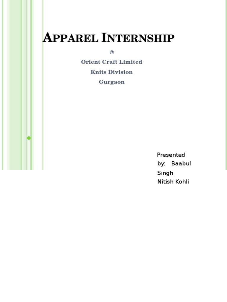 Apparel Internship Orient Craft PDF Sewing Clothing