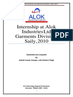 Internship at Alok Industries LTD Garments Division, Saily, 2010