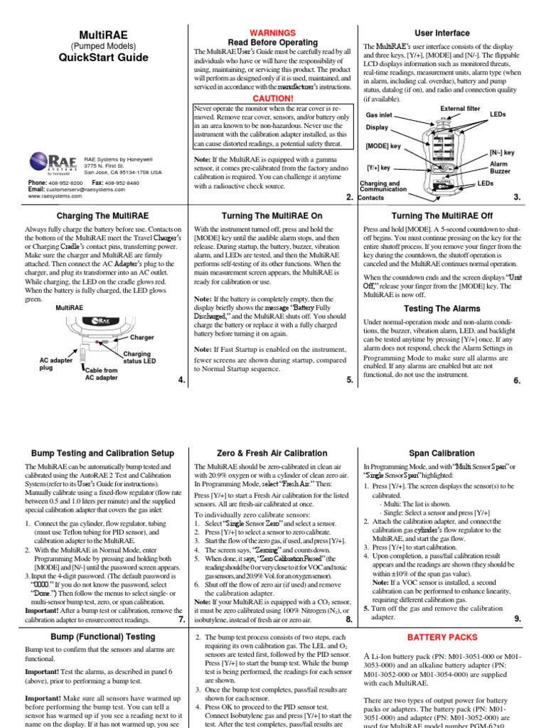MultiRAE QuickStart Guide PDF Battery Charger Calibration