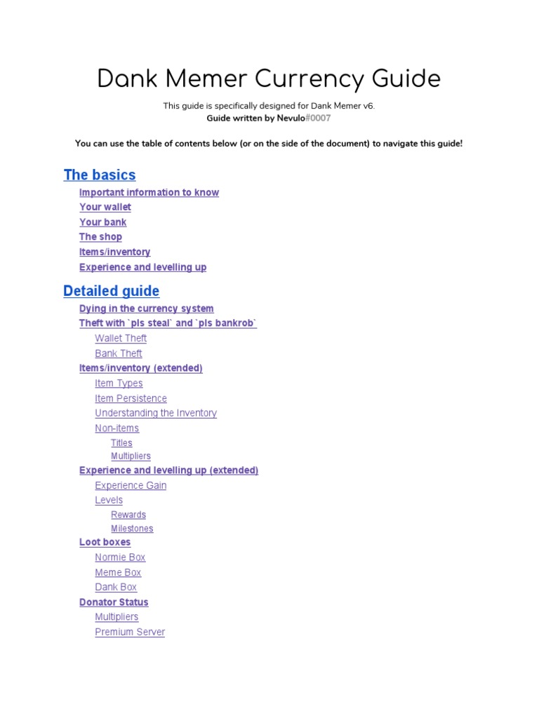 Dank Memer Currency Guide Pdf Robbery Money