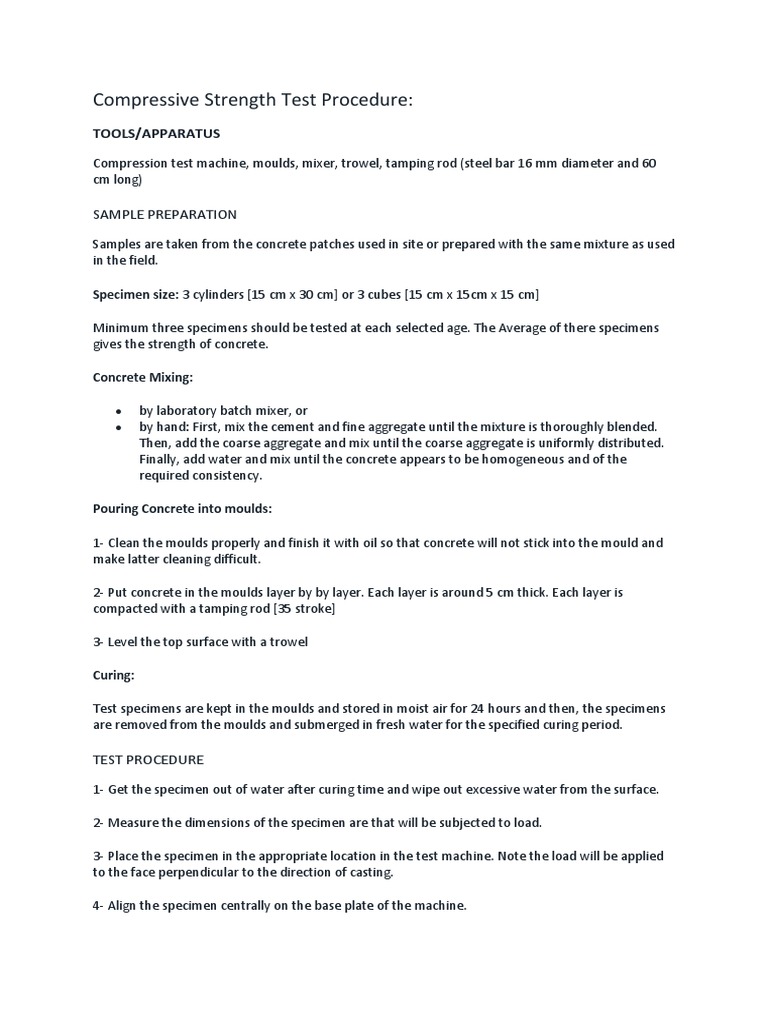 Compressive Strength Test Procedure | PDF | Ultimate Tensile Strength ...