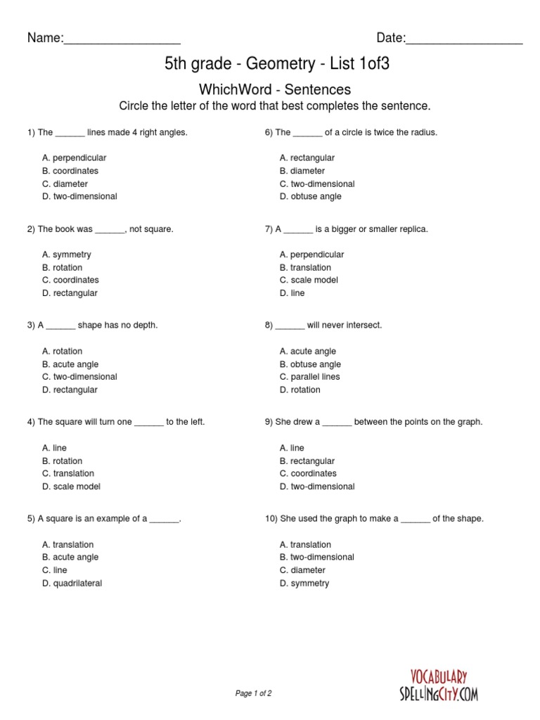 5th Grade Geometry Worksheet | PDF | Rectangle | Angle