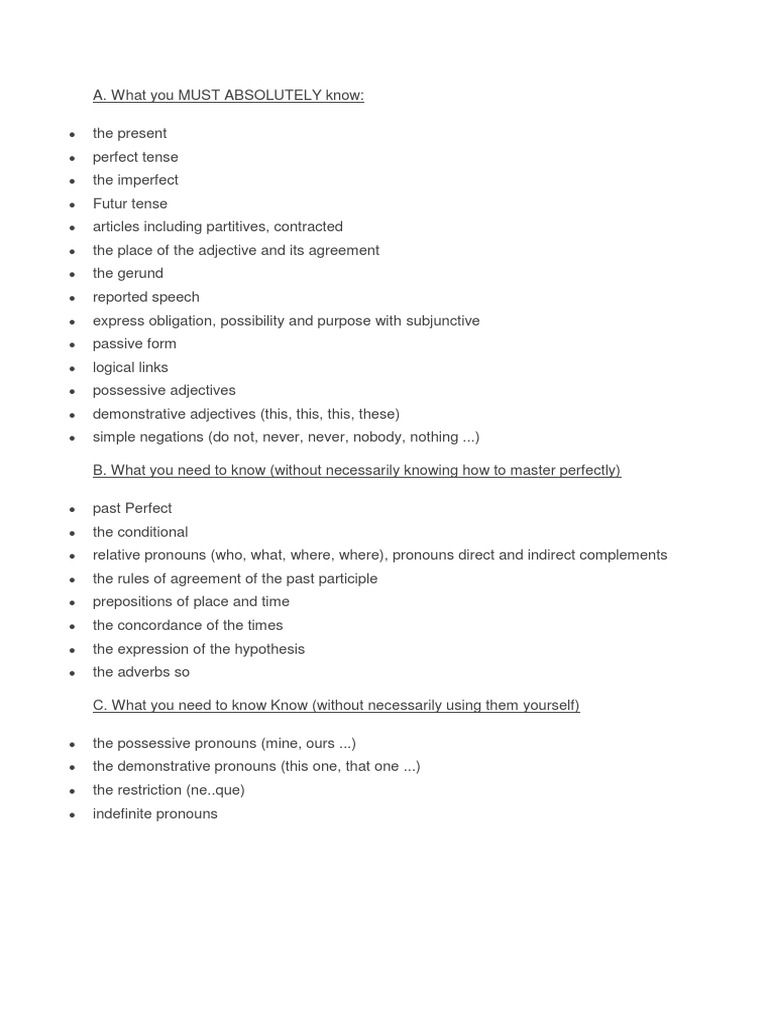 Essential French B1 Grammar Topics | PDF
