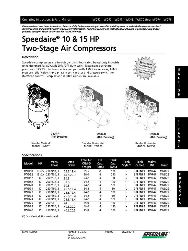 Speedaire 10 and 15 HP 2 Stage Air Compressors Owners Manual Valve