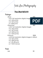 Price Sheet Fall 2019