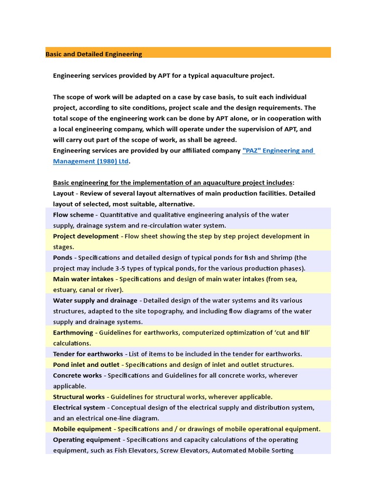 Aquaculture Project Engineering Services | PDF | Water Supply Network ...