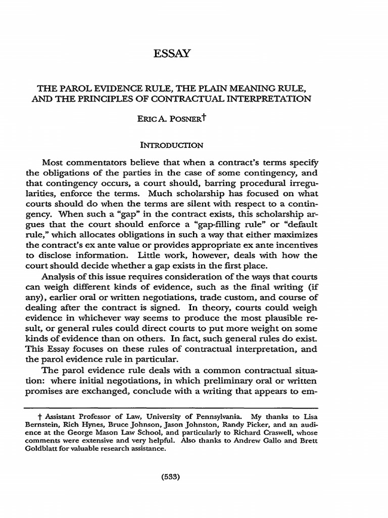 Parol Evidence Rule and Contract Interpretation | PDF | Parol Evidence ...