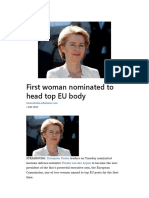 First Woman Nominated To Head Top EU Body: European Union Ursula Von Der Leyen