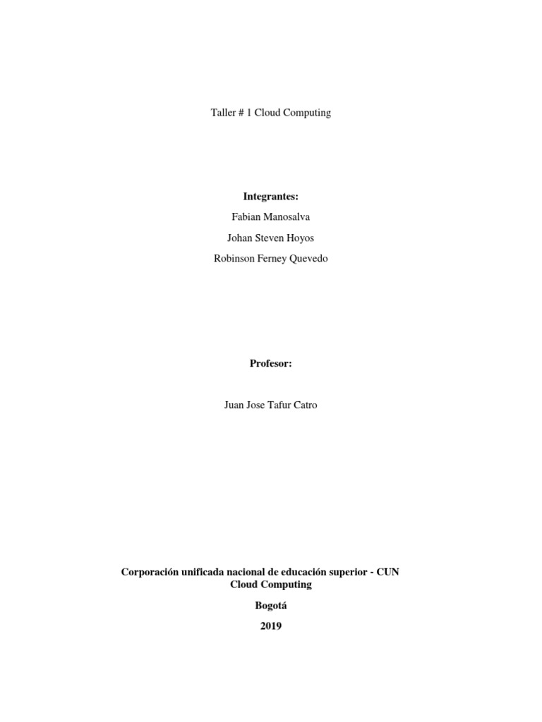 1 Taller Cloud Computing | PDF | Computación en la nube | Tecnologías ...