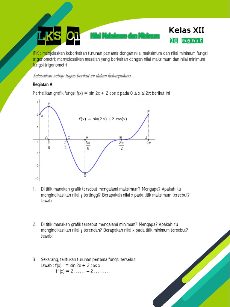 Soal Soal Maksimum Dan Minimum Fungsi Trigonometri Doc
