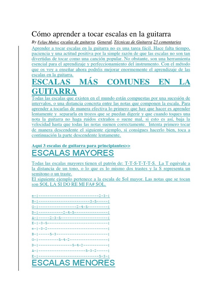 Aprender Escalas de Guitarra para Principiantes | PDF | Escala (música ...