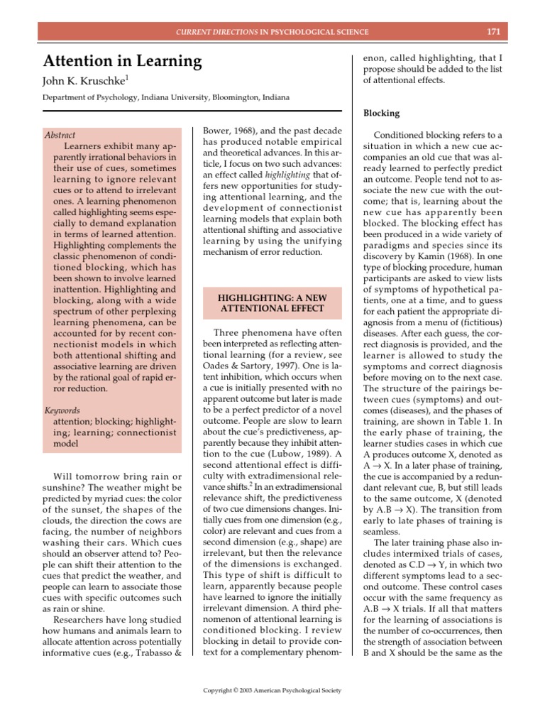 Attention in Learning 2003 | PDF | Attention | Classical Conditioning