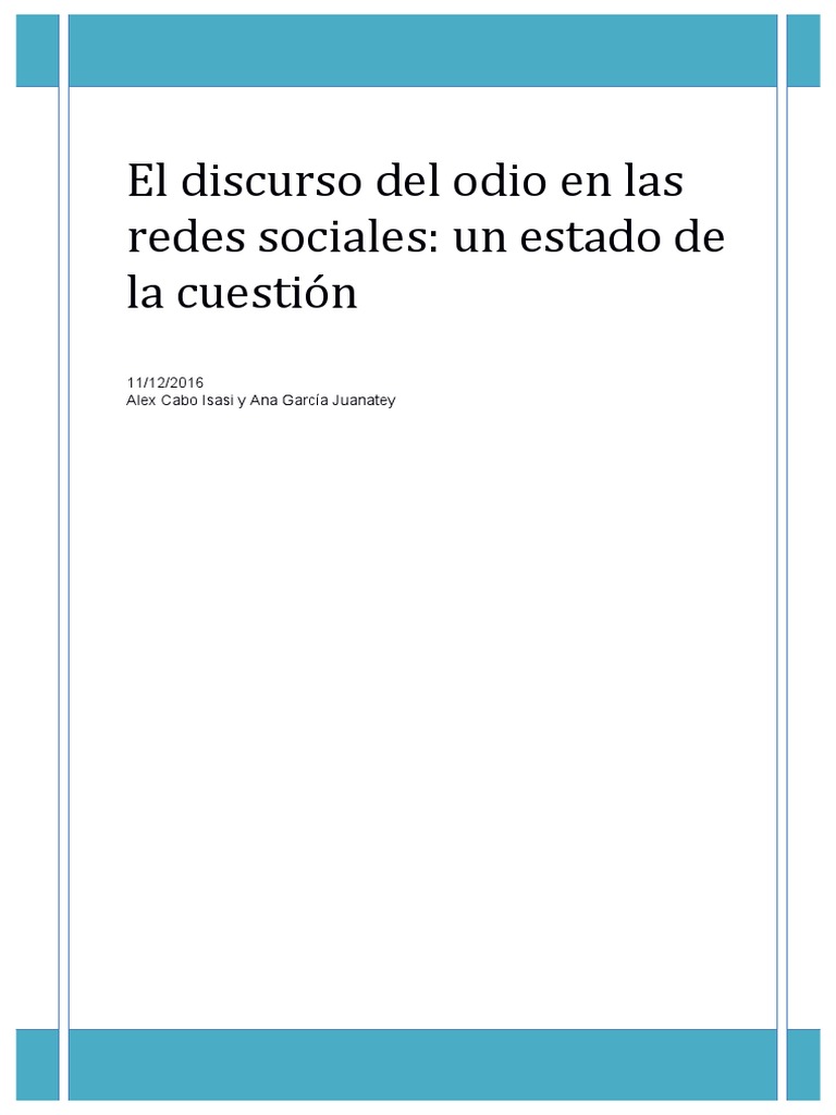 Discurso de odio en redes sociales | PDF | El discurso del odio ...