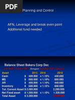 Financial Planning and Control: AFN, Leverage and Break Even Point Additional Fund Needed