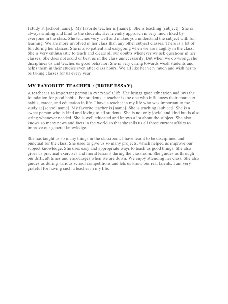 My Favorite Teacher: A Short Essay | PDF