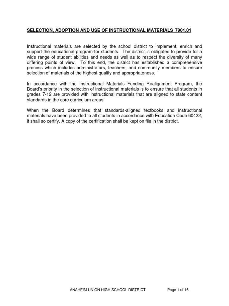 Instructional Materials Selection Process | PDF | Curriculum | Board Of ...